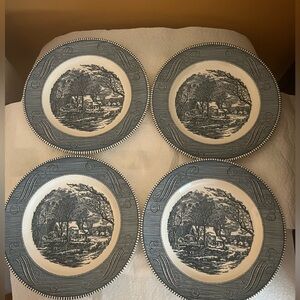 VTG THE OLD GRIST MILL
Currier & Ives Blue 10" Dinner Plate one price for all 4